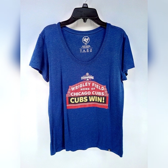 47 CHICAGO CUBS 2016 Champions Wrigley Field CUBS WIN  MLB 100% Cotton Medium - Picture 10 of 11